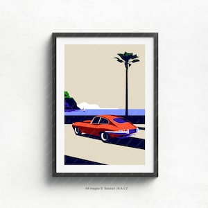 Jaguar E-Type printed on natural white matte fine art paper, illustration, vintage, birthday, gifts, birthdays, wall print