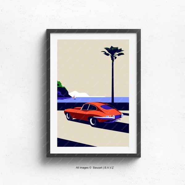 Jaguar E-Type gedruckt auf naturweißem mattem Fine Art Papier, Illustration, Vintage, Geburtstag, Geschenke, Geburtstage, Wanddruck