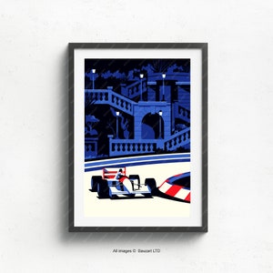 ナチュラルホワイトマットファインアート紙に印刷されたF1レースモンテカルロ、ギフト、ポスター、車のプリント、誕生日、F1、壁プリント