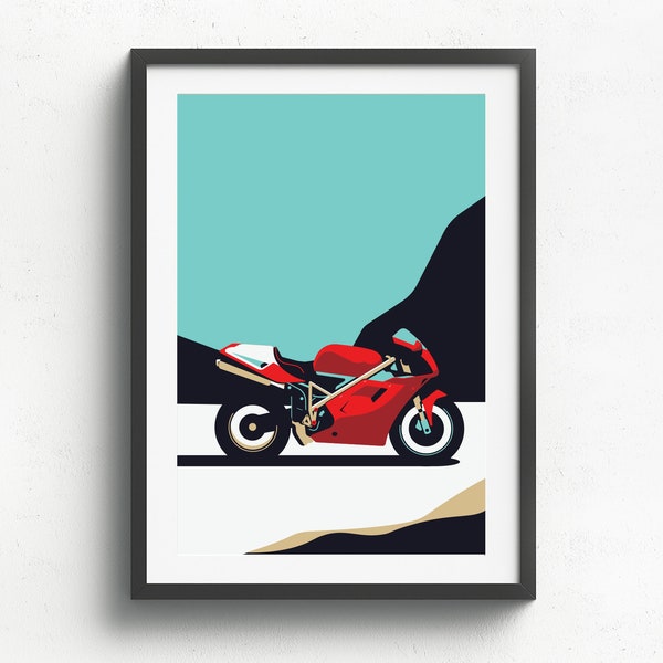 Ducati 916 Imprimée sur du papier d'art blanc mat naturel, cadeau, illustrations, affiche, impression de voiture, anniversaire, impression murale, fête des pères