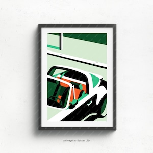 Uno studio ravvicinato dell'arte murale Porsche Targa, arte classica Porsche, pittura Targa, regali e decorazioni per la casa, carta da parati artistica Porsche