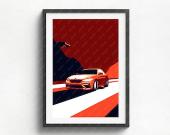 BMW M2 Wettbewerb F87, Hochleistungscoupé Kunstwerk, Automobilwanddekor, Auto Poster, Rennsportkunst, Geschenk für BMW Enthusiasten