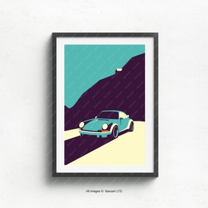 Porsche 911 Printed on natural white matte fine art paper, gift, illustrations, poster, car print, birthday, wall print, fathers day