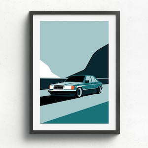 Mercedes Benz 190e w201 printed on matte fine art paper, gift, art car, illustrations, poster, birthdays, wall print