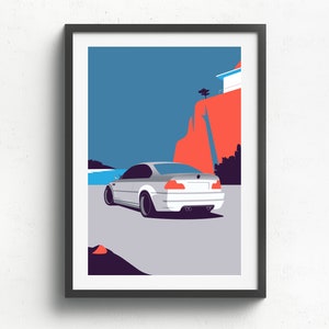 BMW M3 e46 stampata su carta fine art opaca bianco naturale, regalo, auto d'arte, illustrazioni, poster, compleanni, stampa murale