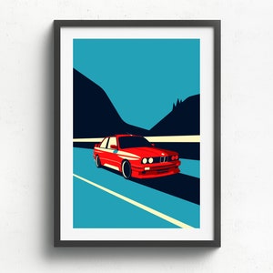 BMW e30 printed on natural white matte fine art paper, gift, art car, illustrations, poster, birthdays, wall print