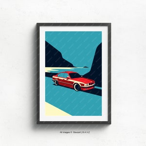 Legacy in Motion BMW E34 - Timeless design art poster for Car Enthusiasts, Automotive Decor, Vintage BMW Collectors ideal for gifts,