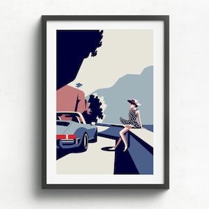 Signora e la sua Porsche 911 targa regalo, illustrazioni, poster, stampa auto, compleanno, stampa murale, festa del papà