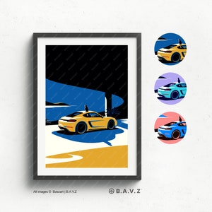 ポルシェ 718 猫のポスターギフト、イラスト、ポスター、車のプリント、誕生日、壁の装飾、父の日、スキープリント