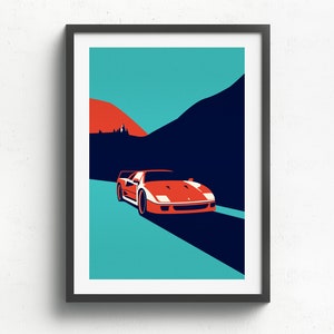 Ferrari F40 Stampato su carta d'arte opaca bianca naturale, regalo, vintage, poster, stampa auto, festa del papà, stampa a parete, stampe artistiche