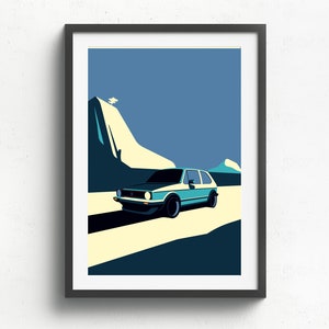 Classica Golf Mk1 stampata su carta fine art opaca bianco naturale, regalo, auto d'arte, illustrazioni, poster, compleanni, stampa murale