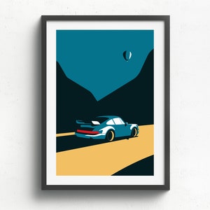 Porsche 911 Turbo Stampato su carta fine art bianca opaca naturale, regalo, illustrazioni, poster, stampa auto, compleanno, stampa murale, festa del papà