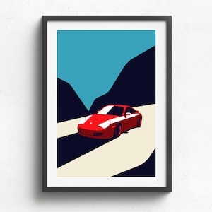 Porsche 996 (911) Stampato su carta fine art bianca opaca naturale, regalo, illustrazioni, poster, stampa di auto, compleanno, stampa da parete, festa del papà