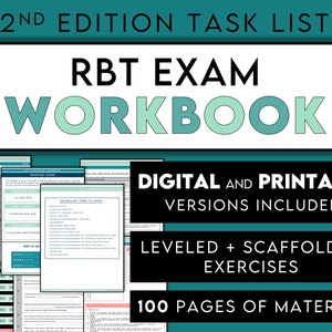 Libro de trabajo para el examen RBT / Ayuda de aprendizaje interactiva / Preparación para exámenes de técnico de comportamiento registrado / Digital + Imprimible