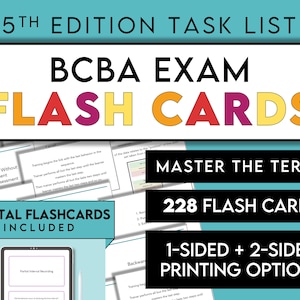 5e editie | BCBA-examenflitskaarten | Digitaal + afdrukbaar | Takenlijstitems | ABA-testvoorbereiding | BCaBA-voorwaarden
