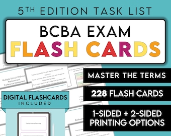 5th Edition | BCBA Exam Flash Cards | Digital + Printable | Task List Items | ABA Test Prep | BCaBA Terms