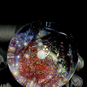 Ruby Micro-verse Galaxy Marble - White Opal Planet | Handmade Art Glass Marble | Cosmic Galaxy Marble | Collectible Glass Orb