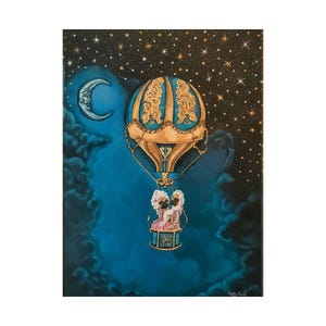 Starry Night Renaissance Pug Hot air Balloon ride original Painting Giclee Print