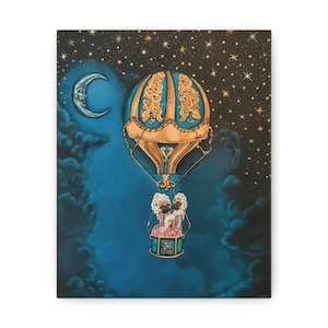 Starry Night Renaissance Pug Hot air Balloon ride original Painting on gallery wrapped Canvas
