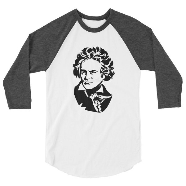 Beethoven Art Raglan Shirt, Comfortable and Lightweight, 3/4 Sleeve Unisex T-Shirt, Music Lover Tee, Music Artist Shirt, Beethoven Fan Gift