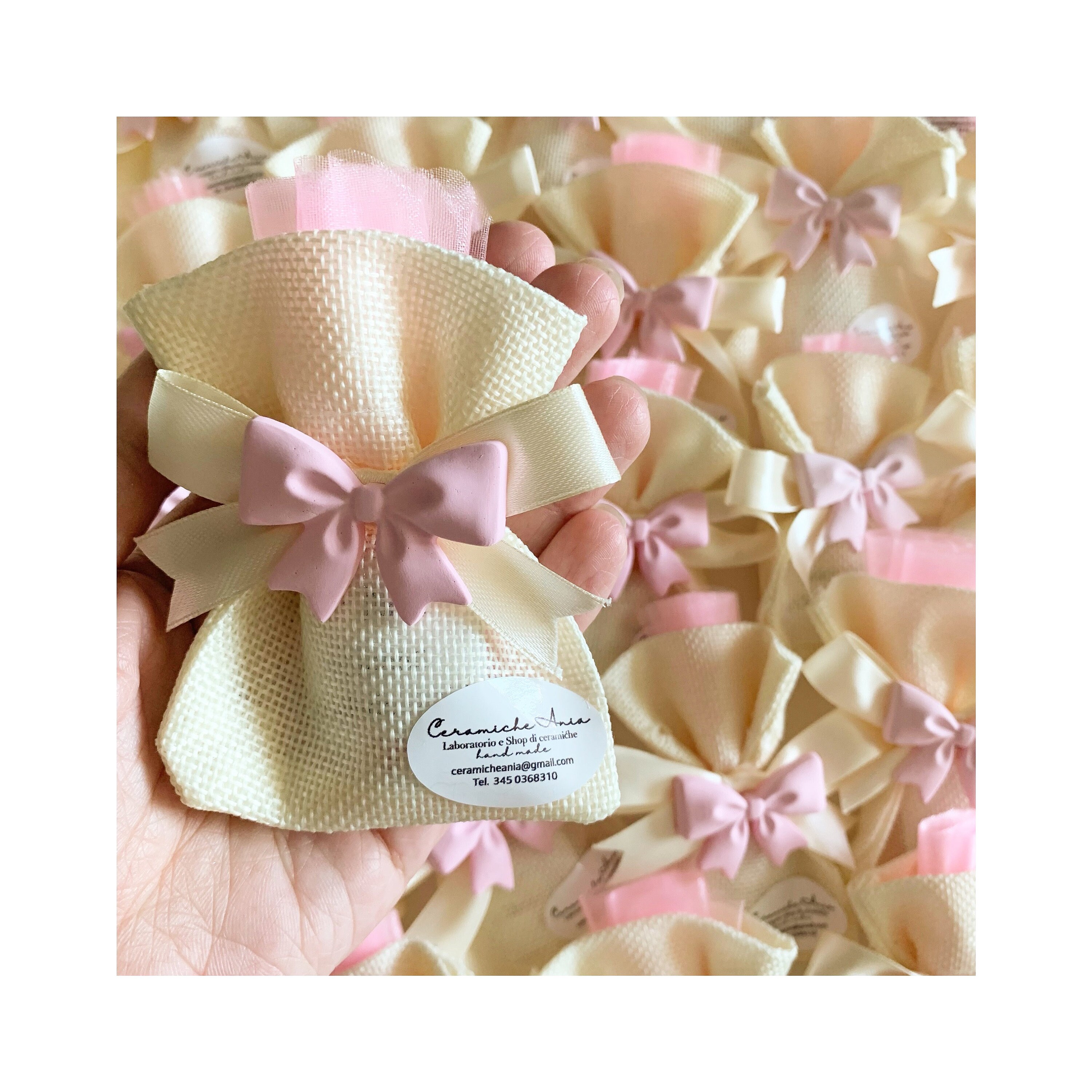 Bow Birth Favors With Jute Bag 