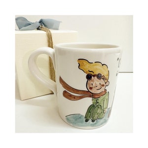 Ceramic mug made and painted by hand with the Little Prince, ideal as a baptism, communion, confirmation favor or as a gift