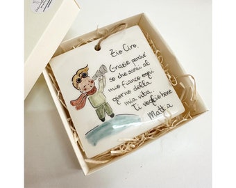 Little Prince ceramic tiles made and painted by hand for Godmother and Godfather at baptism or confirmation