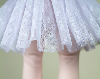 SNOW tutu skirt for 16-18 inch doll, doll tulle tutu skirt with dots, white tutu, blue tutu, mint tutu, rose tutu, yellow tutu, gray tutu