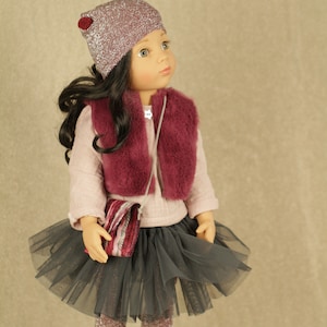 LUISA GLAM complete Outfit for 18inch doll, tutu skirt, blouse, leggings, bag, cap and vest for Gotz Happy Kidz clothes, 18inch doll clothes