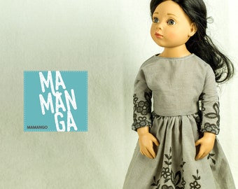 Embroidered Doll Dress, Fits 18 Inch Gotz Happy Kidz Doll