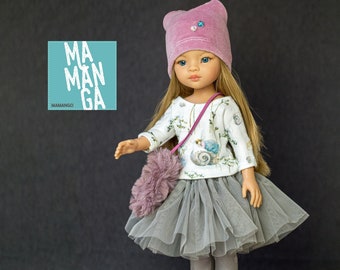 MYRA complete Outfit for Paola Reina Amigas 13 inch doll, tutu skirt, shirt, leggins, bag and cup, 5 piece set for 13 inch doll