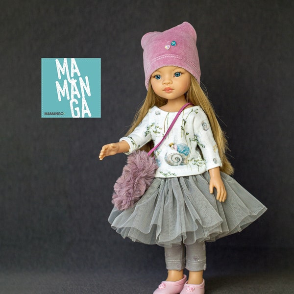 Conjunto completo MYRA para muñeca Paola Reina Amigas de 13 pulgadas, falda tutú, camisa, leggins, bolso y taza, juego de 5 piezas para muñeca de 13 pulgadas