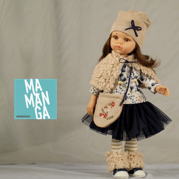 ARLET complete Outfit for Paola Reina Amigas 13 inch doll, tutu skirt, shirt, leggins, bag and cap, leg warmers, tippet, Paola Reina clothes