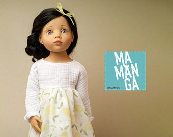Lemon Dress for 18 Inch Gotz Doll, White Gauze Outfit