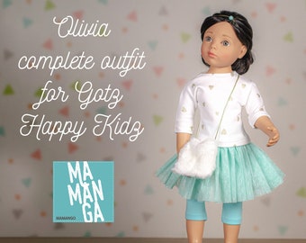 OLIVIA complete Outfit for Gotz Happy Kidz 18 inch doll, mint tutu skirt, shirt, leggins, bag and headband, 5 piece set for 18 inch doll