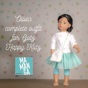 OLIVIA complete Outfit for Gotz Happy Kidz 18 inch doll, mint tutu skirt, shirt, leggins, bag and headband, 5 piece set for 18 inch doll