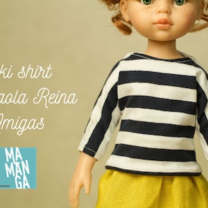 VIKI shirt with stripes for Paola Reina Amigas 13 inch doll, blue and white stripes, 13 inch doll clothes