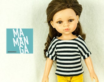 TOU T-Shirt für Paola Reina Amigas 13 Zoll Puppe, Puppenshirt, Shirt für 13 Zoll Puppe, gestreiftes Puppenshirt, 32 cm Puppenshirt