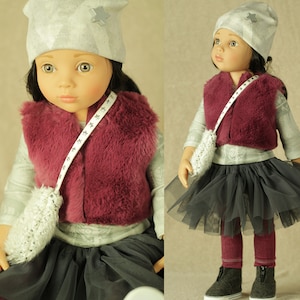 LUISA SNOW complete Outfit for 18inch doll, tutu skirt, t-shirt, leggings, bag, cap and vest for Gotz Happy Kidz clothes, 18 inch doll set