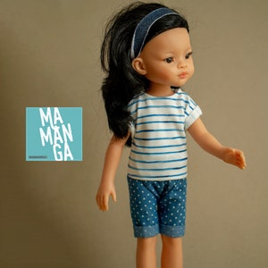 TONIA set for Paola Reina Amigas 13 inch doll, doll shirt and shorts , set for 13 inch doll, 13 inch doll shorts, doll shorts, stripe shirt