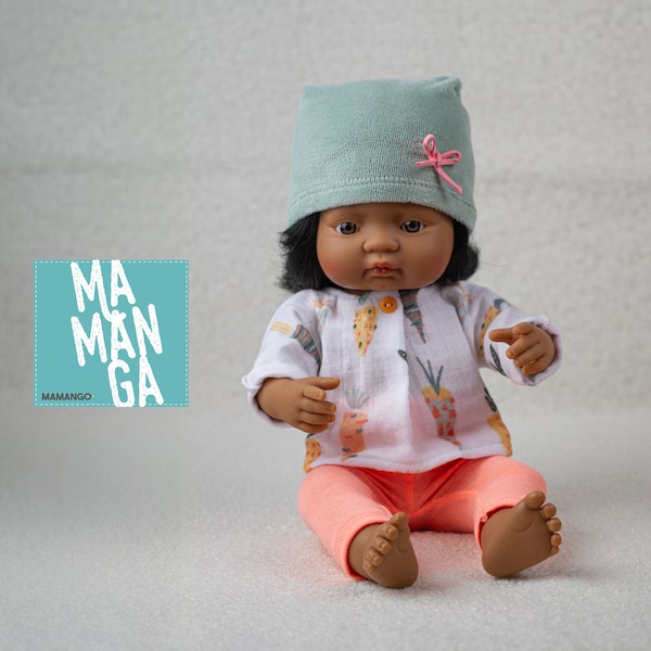 CARRY traje completo para muñeca Miniland de 15 pulgadas, blusa, leggings, gorro, ropa de muñeca de 15 pulgadas, ropa de muñeca Miniland, muñeca bebé Miniland