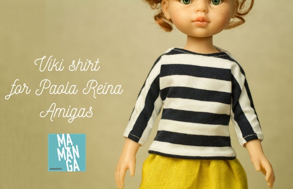 VIKI Shirt With Stripes for Paola Reina Amigas 13 Inch Doll, Blue and White  Stripes, 13 Inch Doll Clothes 