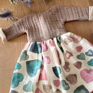 ODILE soft dress for 18 inch doll, outfit for Gotz Happy kidz doll, 18inch doll clothes, dress with hearts pattern, 50cm doll clothes