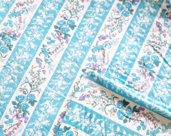 Vintage Aqua single bed cotton flat sheet ~ Collectable / bedlinen / upcycling / manchester / floral sheets /