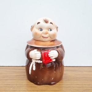 Vintage Japanese ceramic religious Monk cookie jar biscuit barrel ~ Collectable / Japanese ceramic / mid-century / vintage kitsch #2831