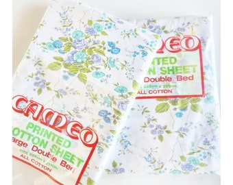 Brand new 100% Cotton double bed flat sheet in original packaging ~ vintage bedlinen / floral sheet / upcycling / dress making / #2999