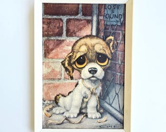 Vintage Unframed Pity Puppy Picture by Gig Sad Big Eyed Dog