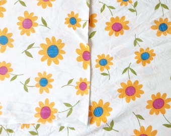 Drap plat en coton vintage Daisy pour lit simple ~ Collection / linge de lit / recyclage / manchester / draps floraux /