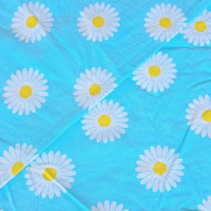 Vintage inspired Aqua double bed daisy cotton flat sheet with pillowcases ~ Bedlinen / upcycling / manchester / dress making /