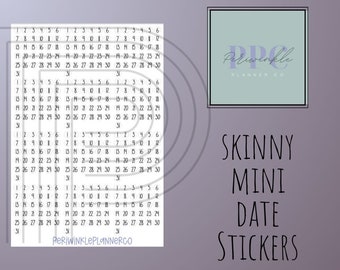 Skinny Mini date numbers Sticker Sheets fitting Happy Planner